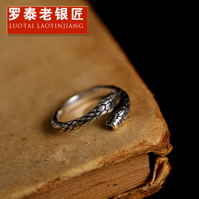 Luo Tai old silversmith open 925 silver ring male little finger tail ring girl Xiao snake honmei vintage index finger ring jewelry