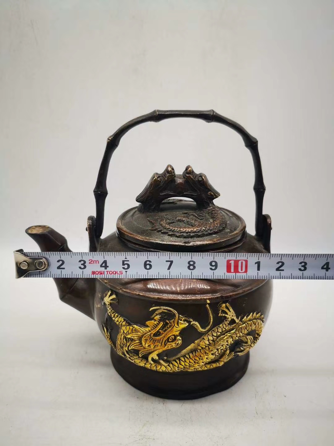 古都老物  古玩銅器收藏仿古鎏金紫銅雙龍水壺茶壺手提壺擺件