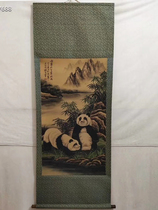 Chinese Characteristics Country Painting Imitation Ancient Bamboo Panda Figure True Trail Copy Ancient Painting Decoration of Imitation Scroll Painting Calligraphy and Painted