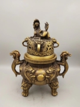 Ancient Play Bronze Ware Collection Antique Brass Double Dragon Drama Pearl Smoked Incense Stove Pendulum Piece Home Decoration Gift Pure Copper Pendulum