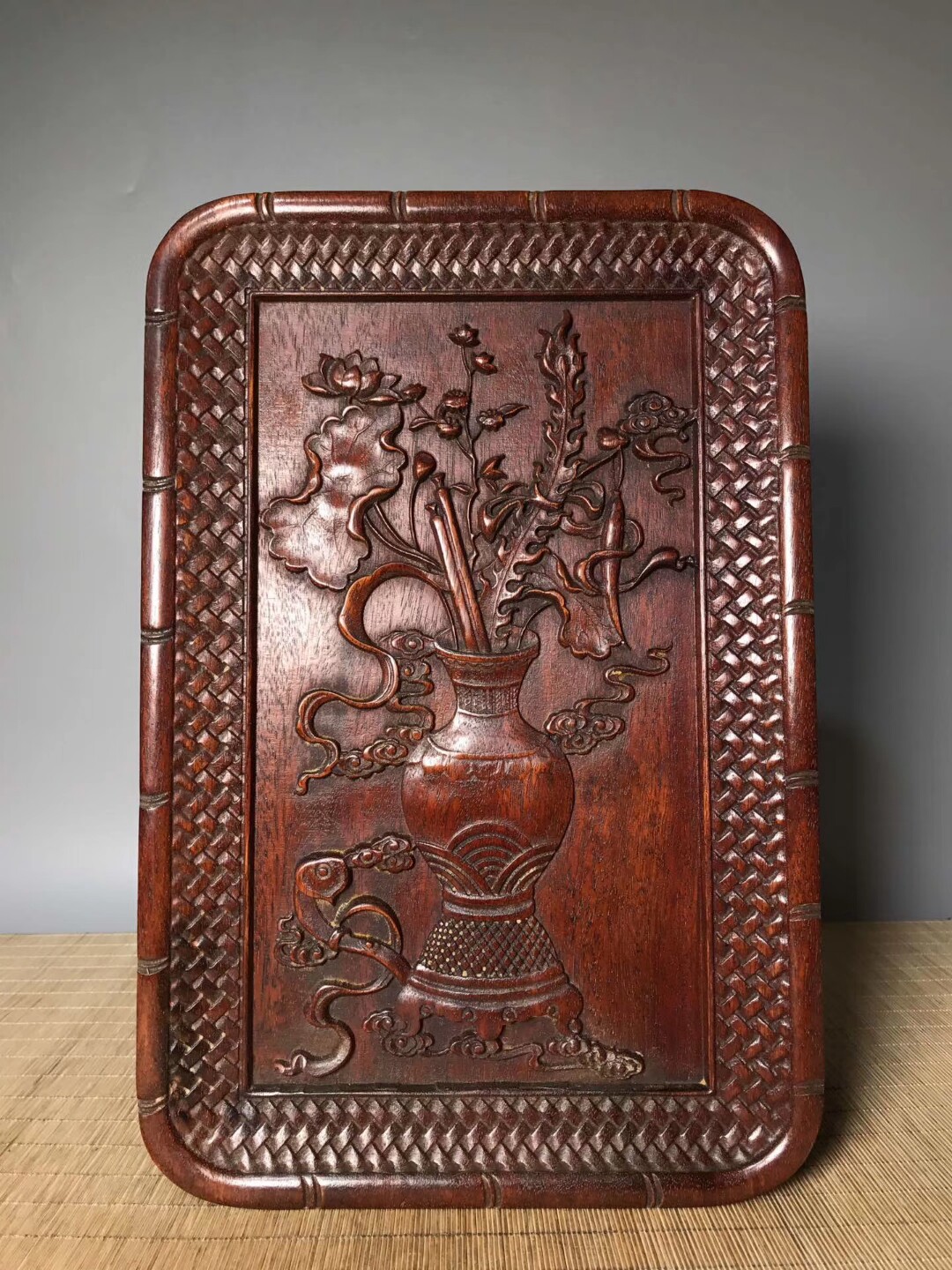 Antique solid wood collection antique do old rosewood flower bloom rich and noble tray tea tray decoration home living room decoration - Taobao