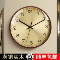 New Nordic light luxury watch Fashion creative simple wall clock Living room household quartz clock Wooden new Chinese hanging watch
