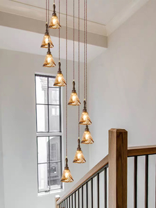 Long Staircase Chandelier, American Retro Vintage Hollow Loft Apartment 2025 New Model Glass Villa Duplex Ceiling Light
