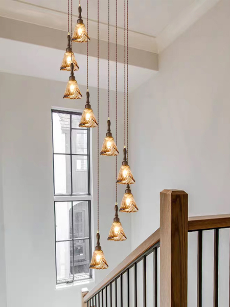 Long Staircase Chandelier, American Retro Vintage Hollow Loft Apartment 2025 New Model Glass Villa Duplex Ceiling Light