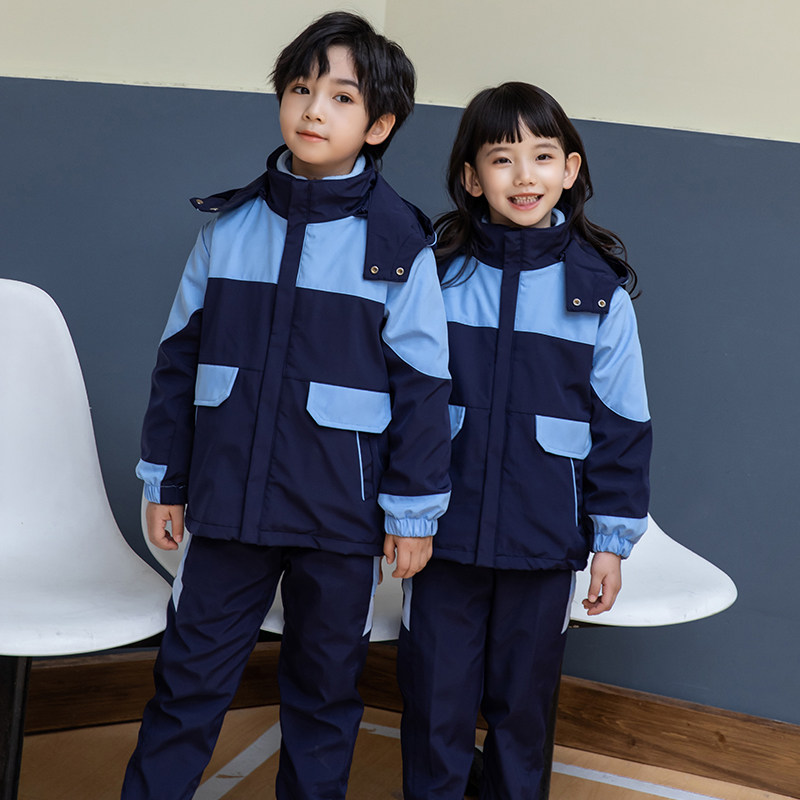 Kindergarten Garden Clothing Thickened Warm Assault clothing Children's class clothes Detachable Even hat autumn and winter Primary school Children's sports school uniforms