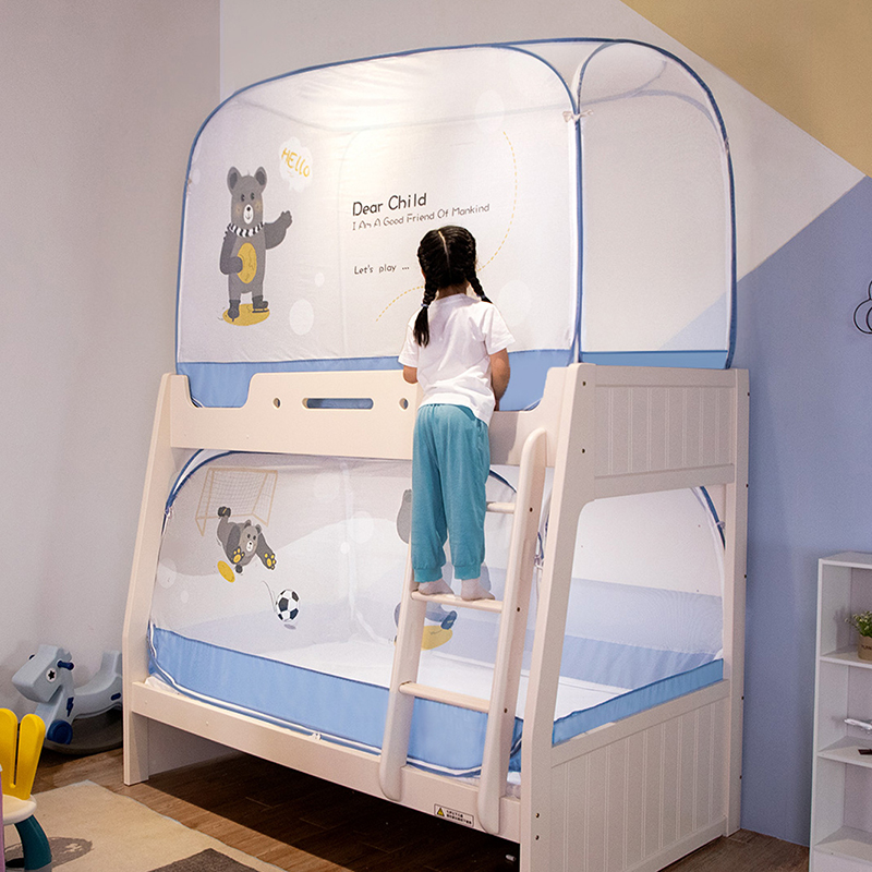 Class A mother-baby cartoon primary-secondary bed mosquito nets free of installation up and down students dormitories Mongolian bag high and low bed 0 9m1 meters