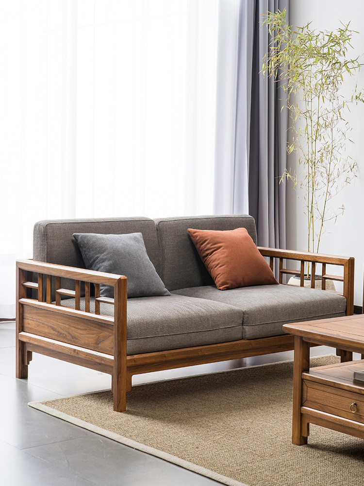 New Chinese style solid wood sofa North American black walnut simple fabric sofa small apartment living room all solid wood furniture combination