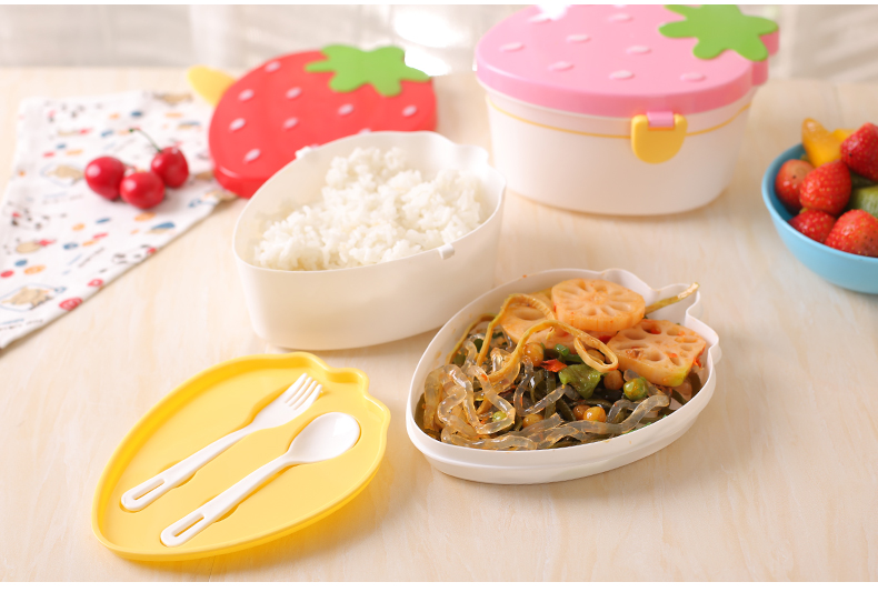 Dâu tây Nhật Bản Hộp cơm trưa nhỏ Dễ thương Hộp đôi Bento Hộp cơm trưa Sinh viên Hộp trái cây di động Nhựa trẻ em - Hộp cơm điện sưởi ấm 	hộp cơm điện ariranglife el-als263