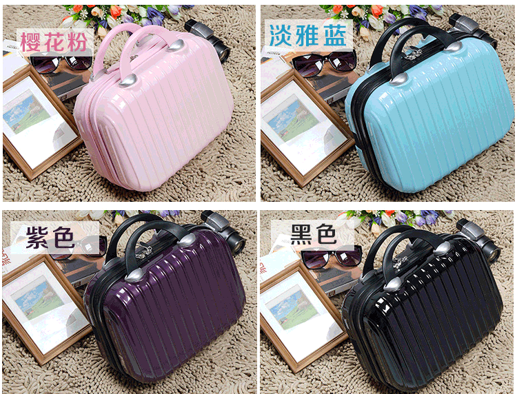 Phiên bản tiếng Hàn của túi mỹ phẩm nhỏ vali nữ 14 inch vali dung lượng lớn xách tay cưới nhỏ hộp lưu trữ - Va li balo kéo du lịch