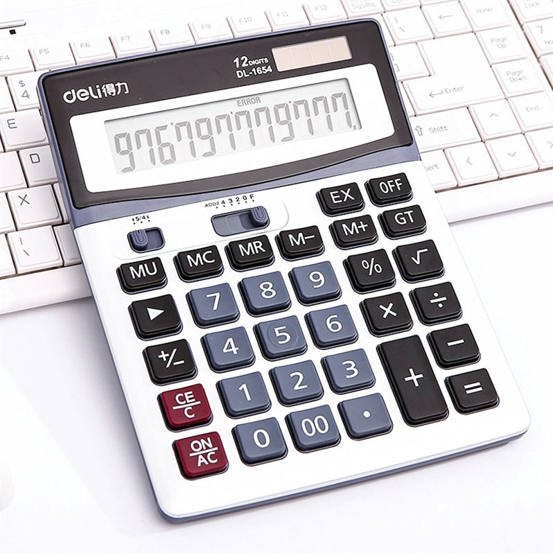 Deli calculator accounting special solar button office business finance large screen multi-function dual power supply large shop student non-voice simple computer 1654