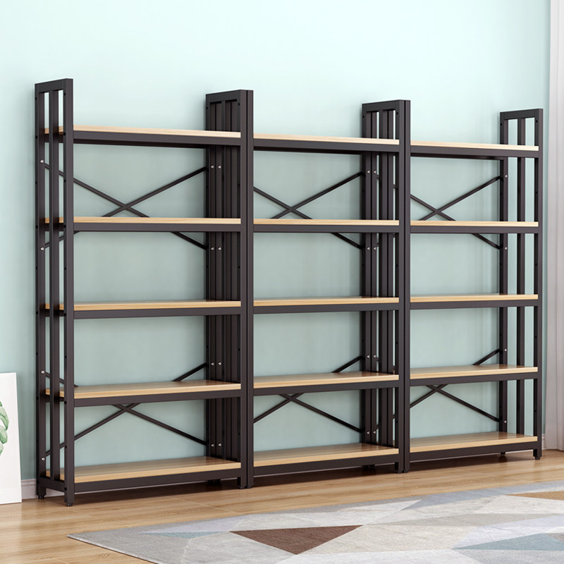 Bookshelf floor simple multi-layer iron shelf bookcase steel wood display stand living room storage storage layer shelf storage