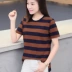 Mùa hè mới chia tay áo thun cotton sọc ngắn tay nữ phiên bản Hàn Quốc nhỏ bé cổ tròn rộng tay áo sơ mi nửa tay - Áo phông áo phông nữ cao cấp Áo phông