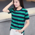 Mùa hè mới chia tay áo thun cotton sọc ngắn tay nữ phiên bản Hàn Quốc nhỏ bé cổ tròn rộng tay áo sơ mi nửa tay - Áo phông áo thun zara nữ Áo phông