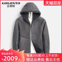 Winter new two-sided mens leather fur jacket original ecological short hooded leather jacket tide