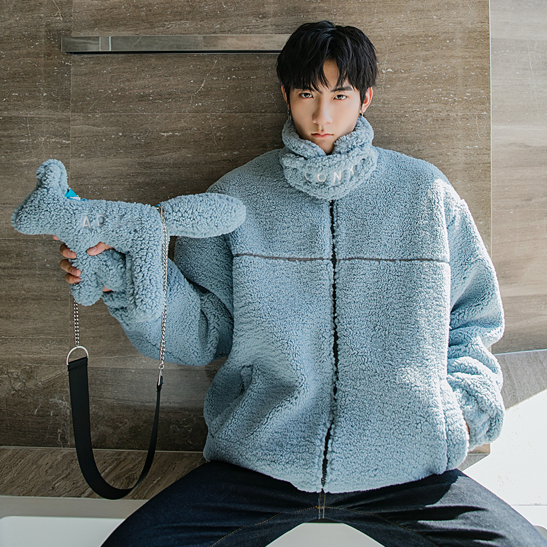 Sicilian men's clothing jacket accessories adorable bag embroidered with neck loose trendy lamb velvet blouse jacket