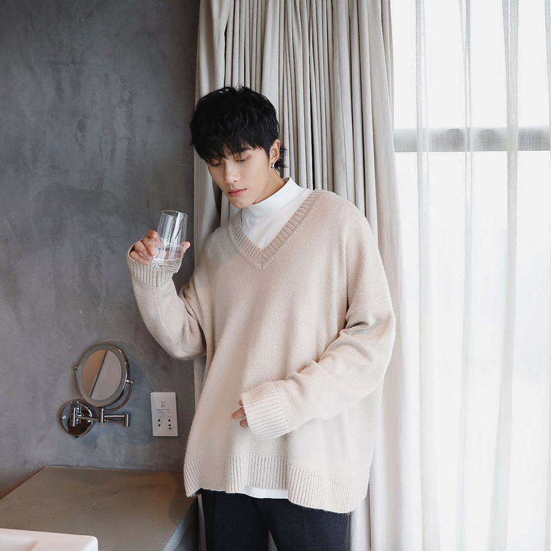 Áo len nam lười gió chic chic áo len cổ chữ v phiên bản nam Hàn Quốc của áo len bé trai mùa thu in áo thun quần áo ngủ nam