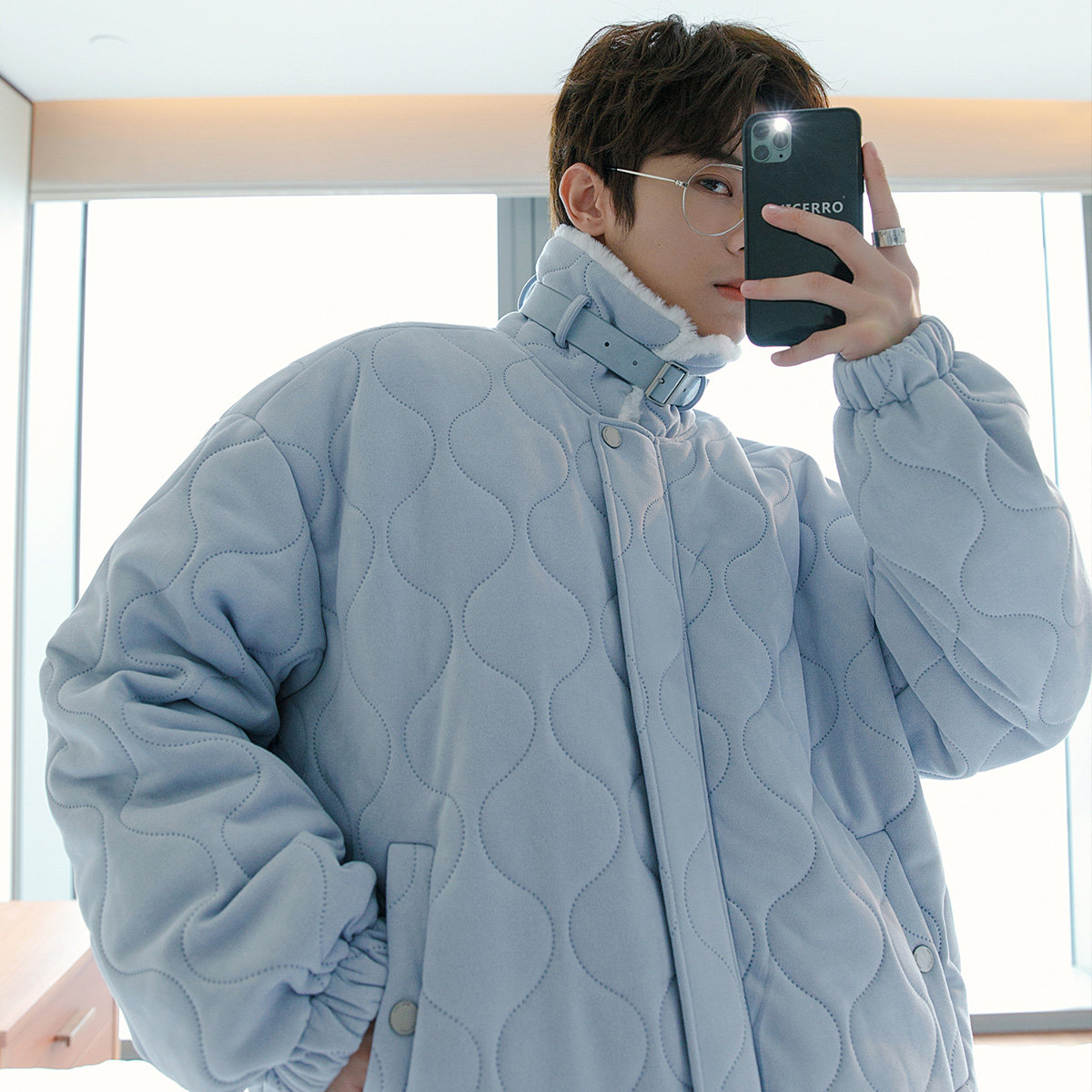 CHICERRO Sicilian Men's Cotton Cotton Gourd Pattern Suede Coat Loose Casual Thickened Stand Collar Cotton Cotton Men