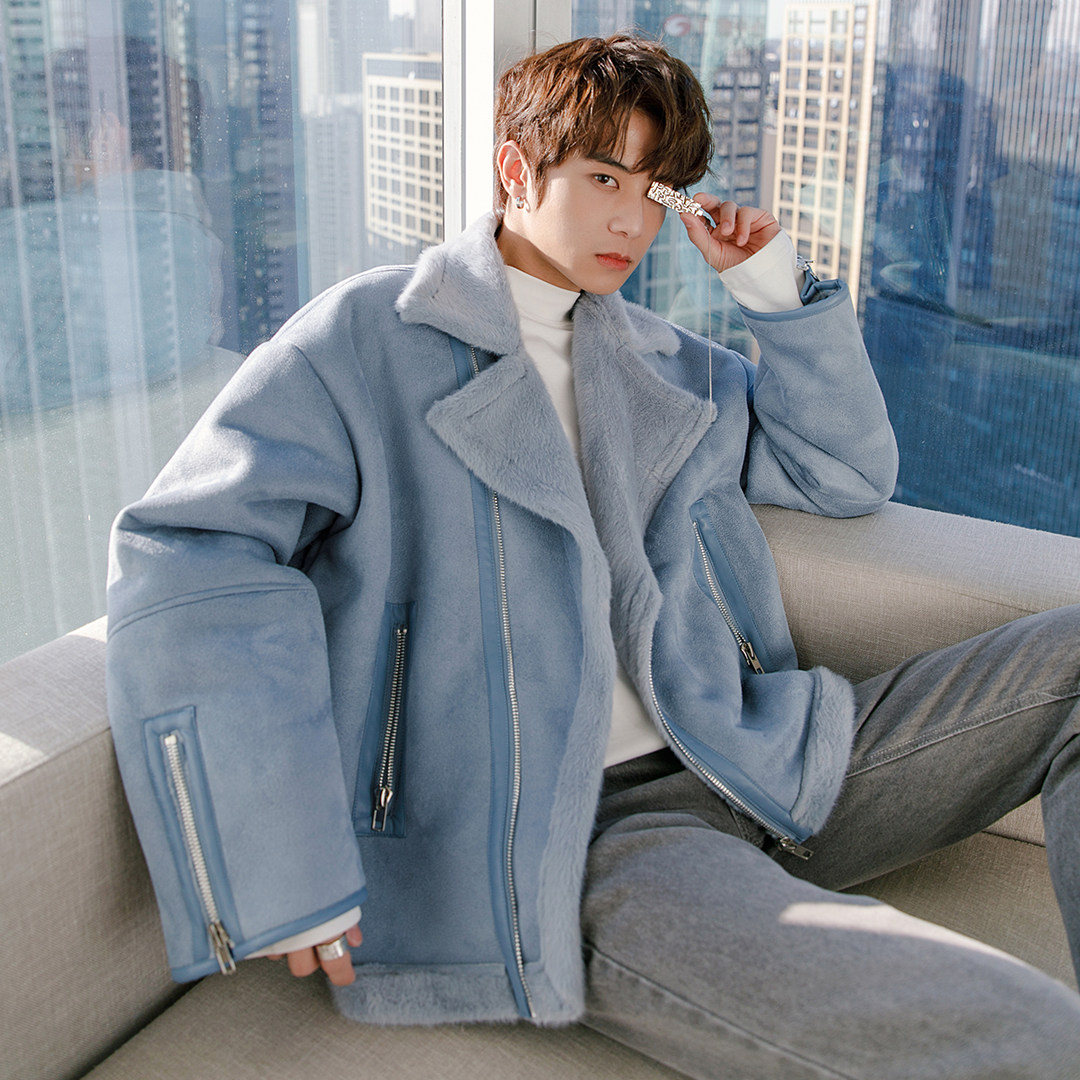 CHICERRO Sicilian men's clothing design feeling autumn and winter fur integrated jacket male and female velvet thickened cotton suit new wave