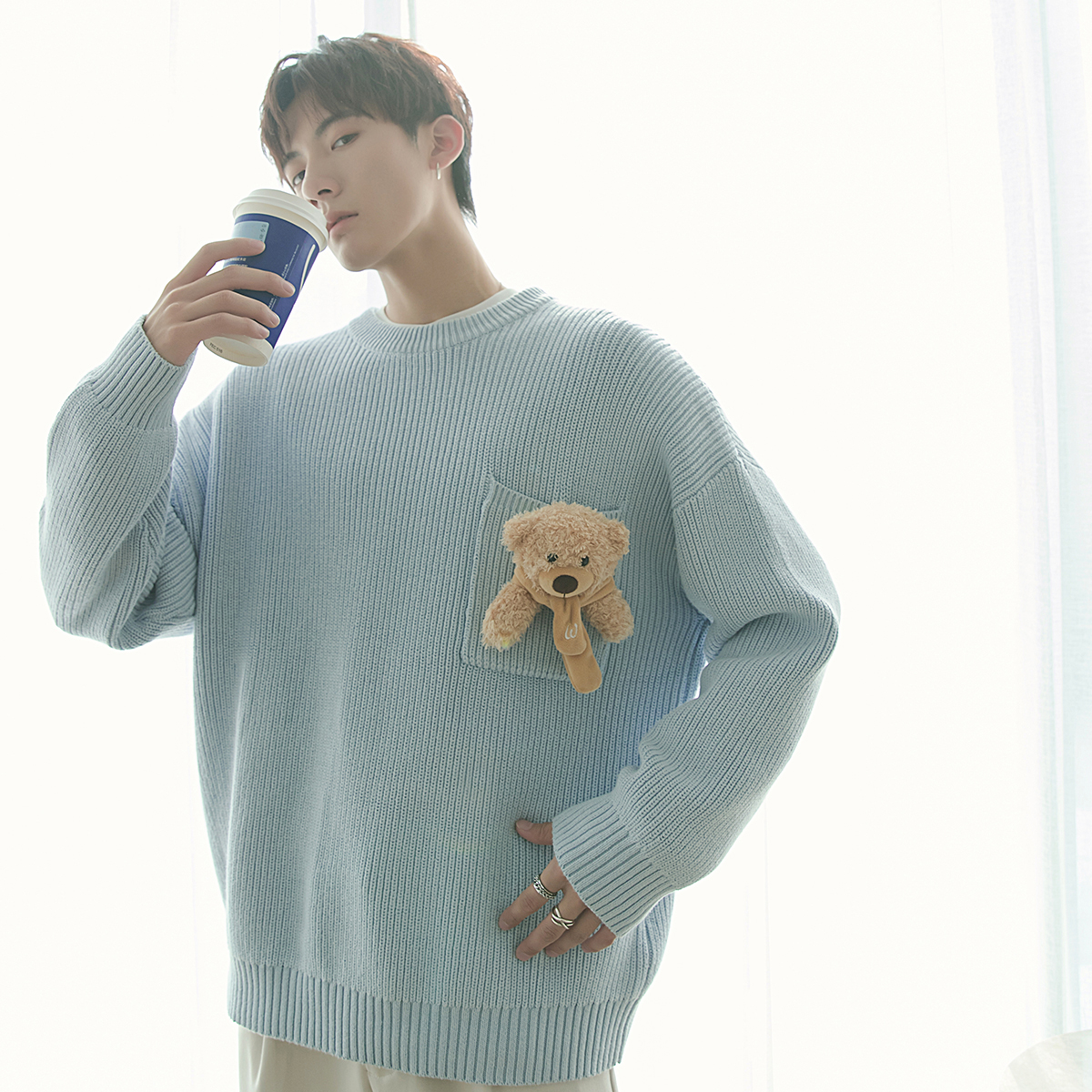 Sicilian men's autumn casual long-sleeved sweater men's loose Korean style trend personality bear pullover sweater