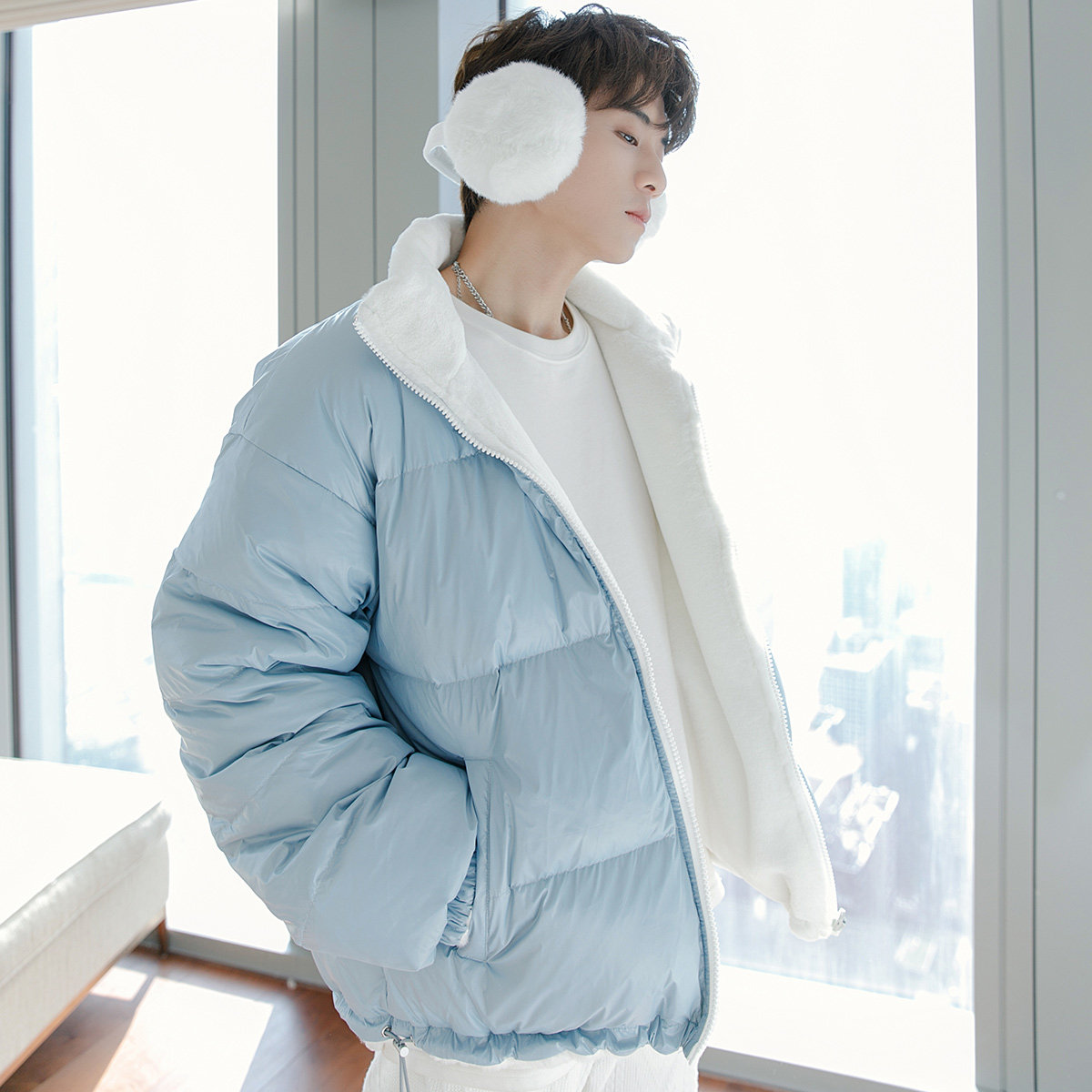 CHICERRO Sicilian men's dress Two sides wear down collar down jacket No cap Leisure loose Thickened Tide anti-chill suit