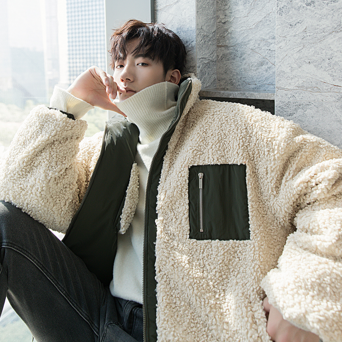 Extremely fast delivery~Padded men's Korean version trend loose and thickened double-sided coat