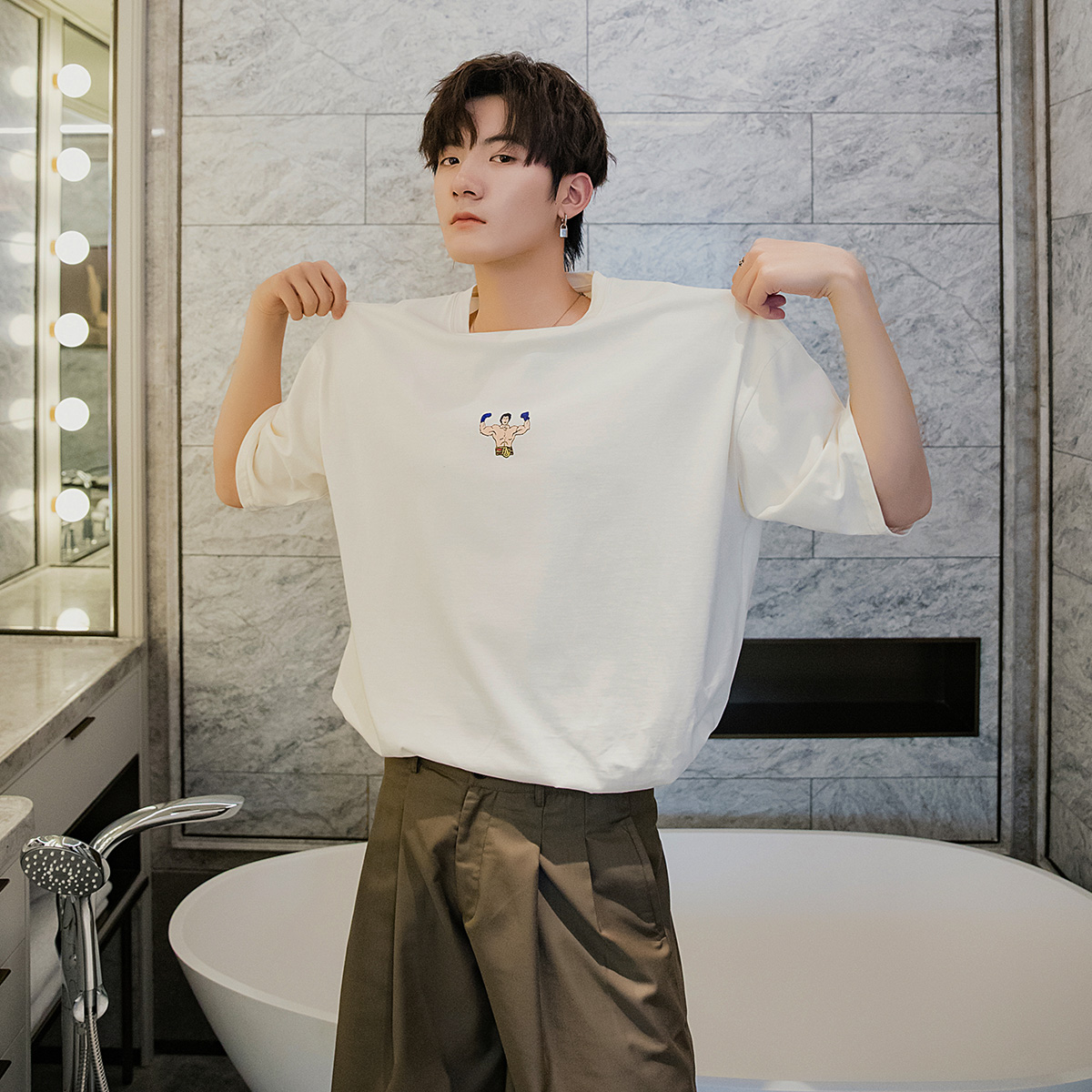 Summer Han edition short sleeve men tide trend men loose five-sleeve creative printing T-shirt