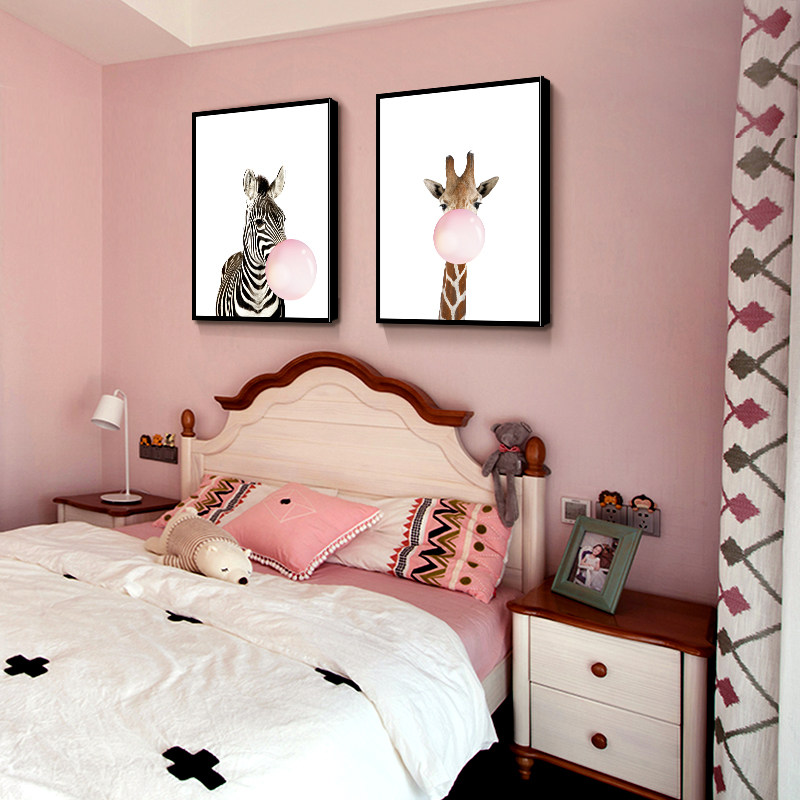 Nordic Children's House Decoration Painting Ins Bedrooms Bedside Hanging Picture Girl Room Cute Princess Girl Pink Mural Painting