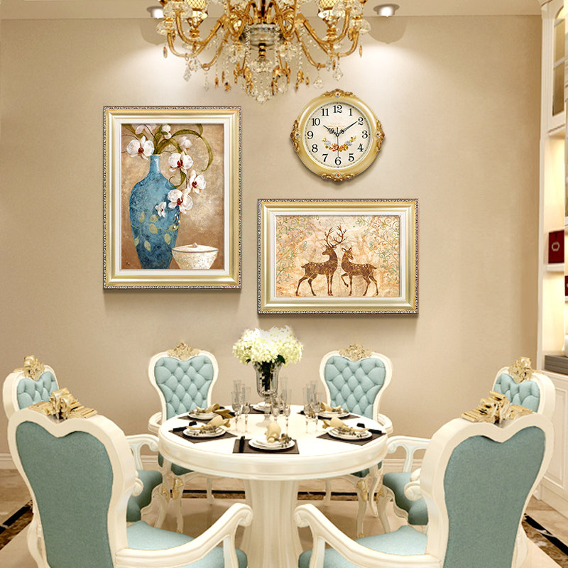 European style table decoration painting restaurant wall decoration dining room wall decoration clock hanging painting kitchen mural three-piece set