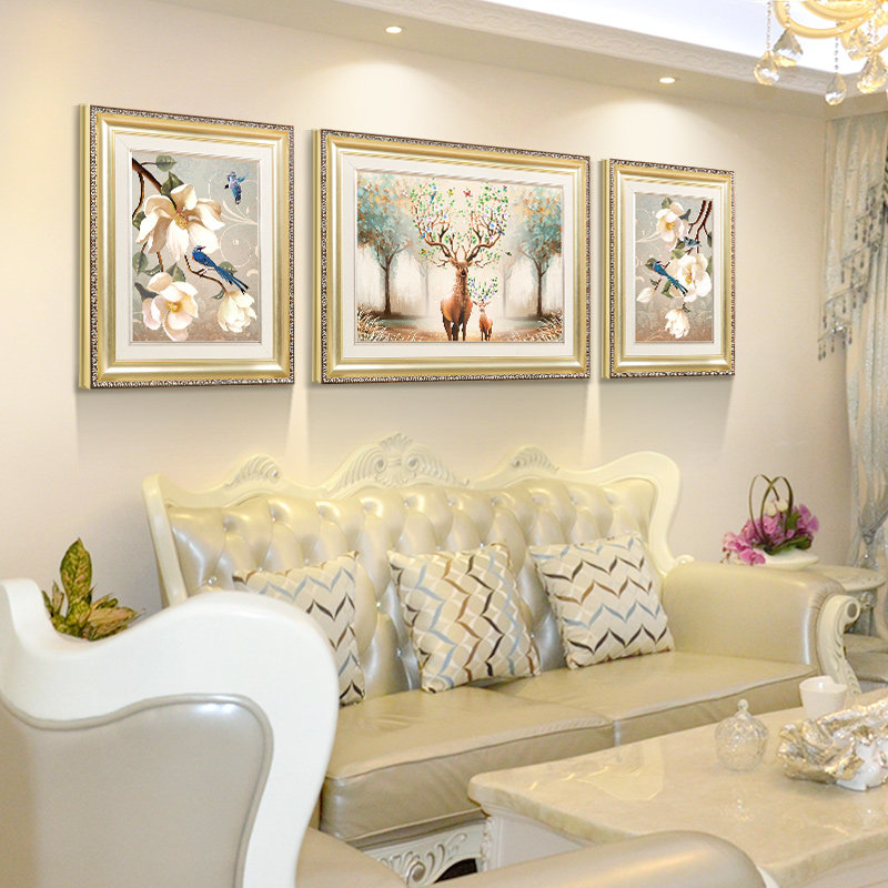 Eurostyle Living Room Decoration Painting Atmospheric Sofa Behind The Background Wall Mural Painting Triple Painting Light Extravaganza Painting Elk Wall Painting