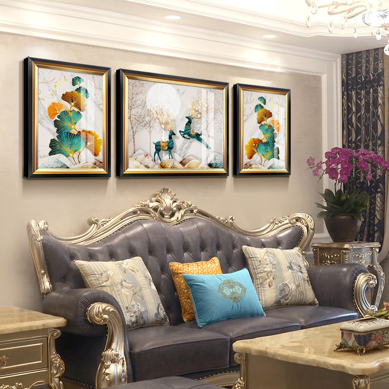 Living Room Decoration Painting Eu Style Sofa Background Wall Hanging Painting Light Extravagant Atmosphere Family Fresco triple light Extravagant Wall Painting