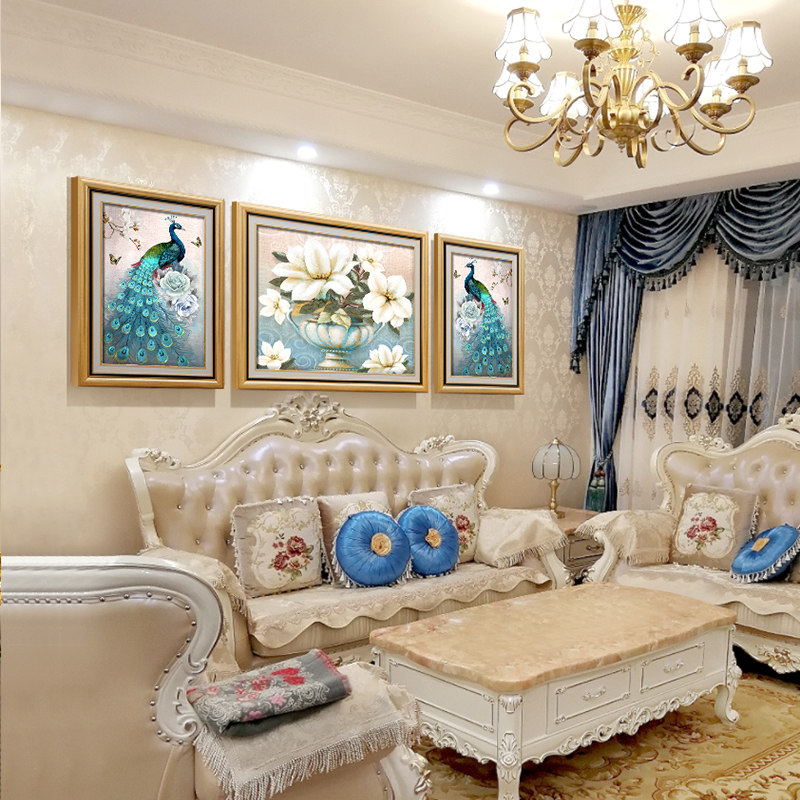 Living Room Decoration Painting Sofa Background Wall Hanging Painting Triptych American Peacock Wall Painting Eurostyle Wall Painting Atmospheric Wall Painting