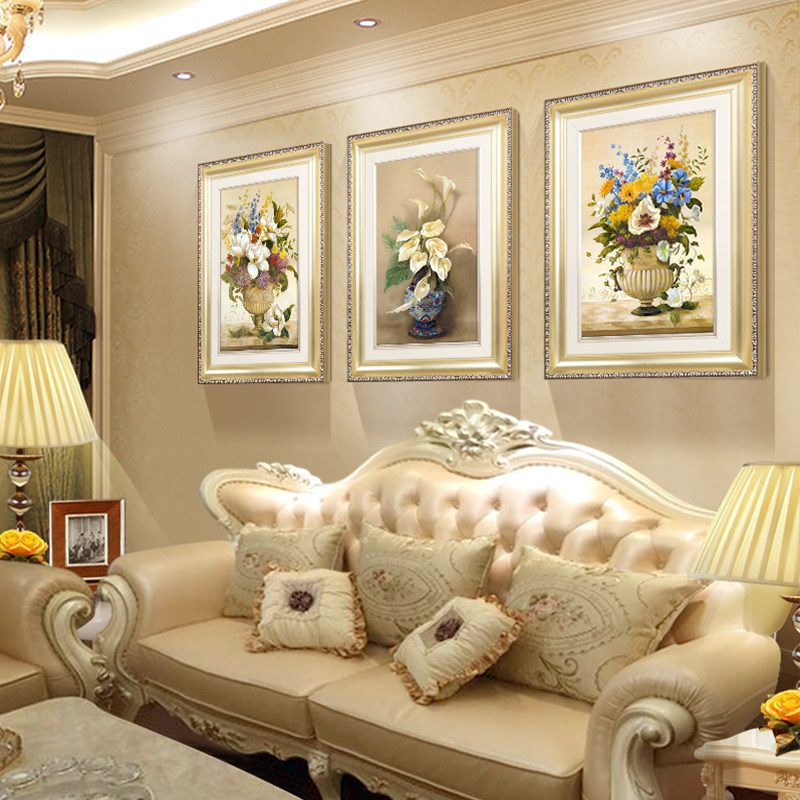 Eurostyle living room decoration painting light extravagant sofa behind the background wall hanging painting living-room hanging painting triptych sofa