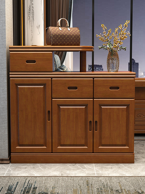 Chinese-style all solid wood three-door shoe cabinet simple modern living room hall cabinet into the household door storage cabinet