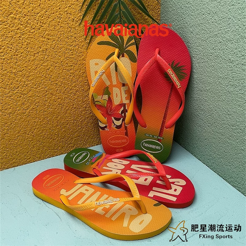 Сланцы Havaianas Slim Postcard с принтом, удобные повседневные пляжные шлепанцы для женщин