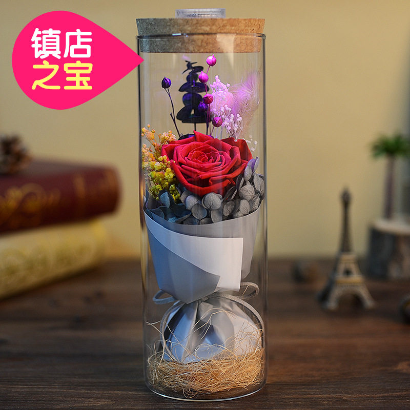 March 8th Women's Day Gift Luminous Colorful Glass Eucalyptus Eucalyptus Eternal Rose Girlfriend Girlfriend Girlfriend Birthday