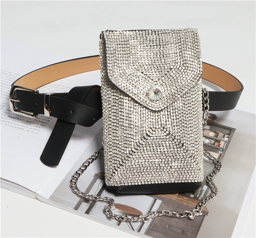 Полиуретановая съемная поясная сумка, ремень, сумка на одно плечо, европейский стиль, инкрустировано бриллиантами