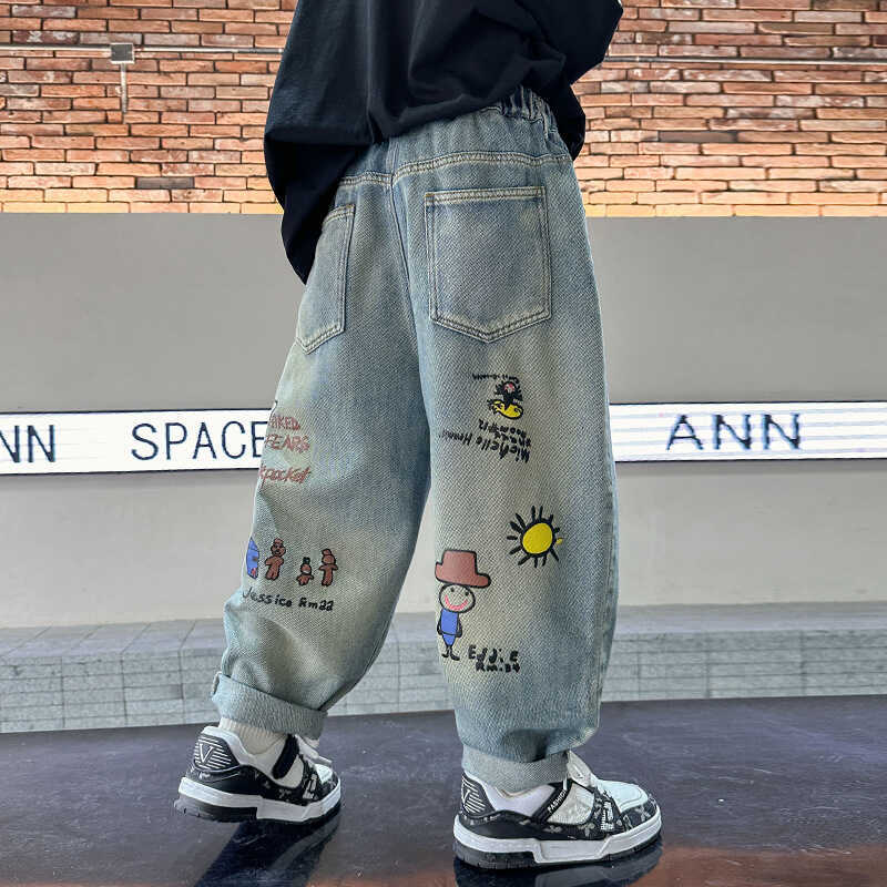 Children's Cartoon Jeans Spring and Autumn New Denim Dad Pants for Boys Casual Spring Wear Student Long Pants
