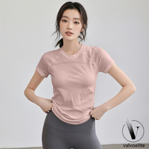 VALVOELITE mesh breathable fitness clothing short-sleeved womens quick-drying slim yoga top outer running sweatshirt
