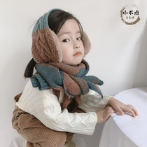 ins wind autumn and winter childrens color knit ear hood plus suede warm antifreeze for male and female baby ear cover with double-purpose tide