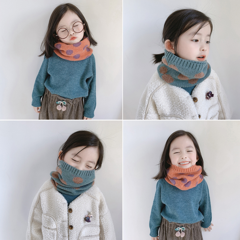 Baby scarf autumn and winter children pullover scarf boys and girls polka dot knitting wool neck set children winter warm