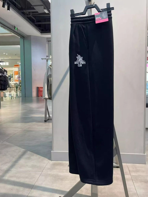 Anta Casual Sports Pants for Women 2024 Winter New Style Fleece-Lined Warm Loose Straight Sweatpants 162448304