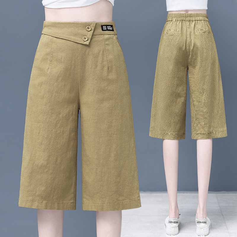 Cotton and hemp seven-point pants women's summer thin loose straight wide pants 2021 new high waist thin five or six points five-point pants