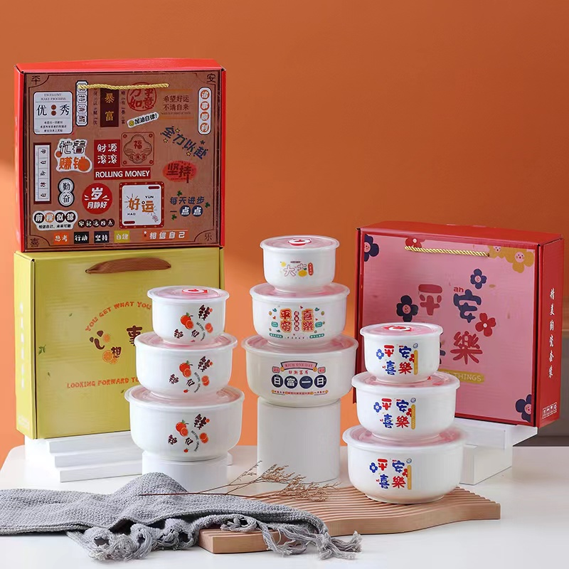 Ceramic Refreshing Bowl 3 pieces Refreshing Box Lunch Box Cutlery Gift Promotion Real Estate Insurance Bank Custom Print Logo-Taobao