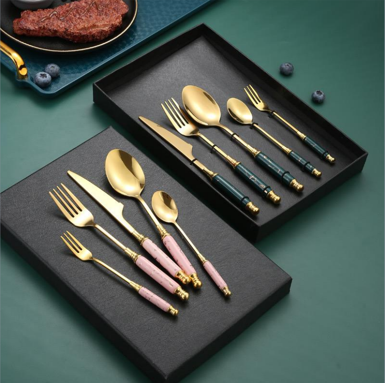 Knife Fork Cutlery Spoon Five Pieces of Ceramic Handle Home Western Dining Stainless Steel Steak Suit Custom LOGO Lettering-Taobao