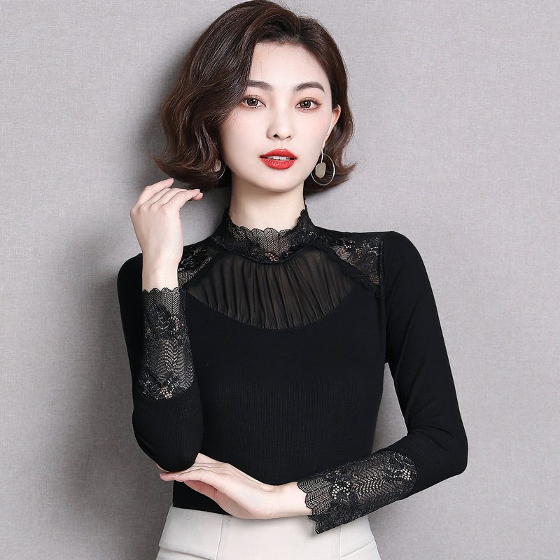 2026 New Spring and Autumn Long-Sleeved Lace Base Shirt, Modal Women's Elegant Inner Top, Slimming and Stylish Blouse