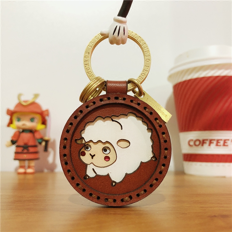 HULLY -- original little goat zodiac pendant handmade cow leather car key buckle bag hanging adorned birthday present-Taobao