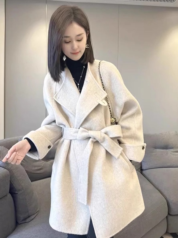 Hepburn-Style Double-Sided Wool Coat for Petite Women, 2026 Autumn and Winter, High-End Korean Style Belted Woolen Coat Hepburn-Style Double-Sided Wool Coat for Petite Women, 2026 Autumn and Winter, High-End Korean Style Belted Woolen Coat