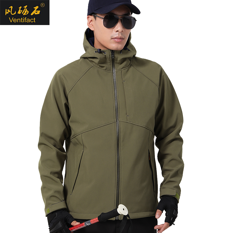 Outdoor soft shell shark skin soft shell jacket men's waterproof autumn and winter fleece jacket windproof soft shell fleece women's