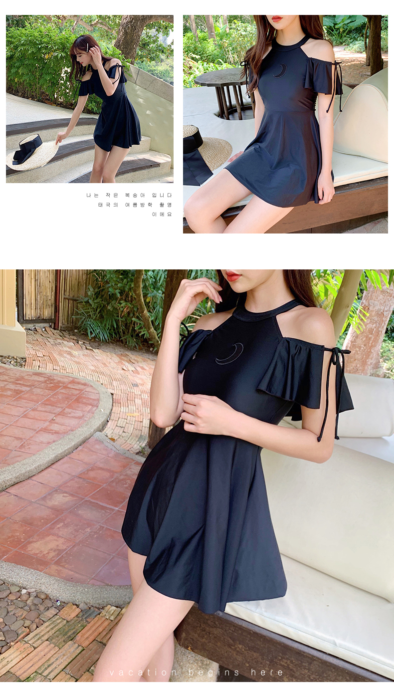2019 áo tắm mới nữ váy đen loại hai mảnh đen lệch vai che bụng áo tắm giảm béo độc lập boyshort - Bộ đồ bơi One Piece đồ bơi 1 mảnh tay dài