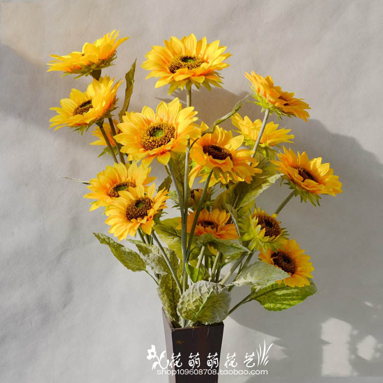 High Emulation Five Heads Sunflower Silk Flowers Sunflower Dry Flowers Silk Fake Flowers Living Room Dining Room Dining Hall Floral Decoration Wedding Flowers